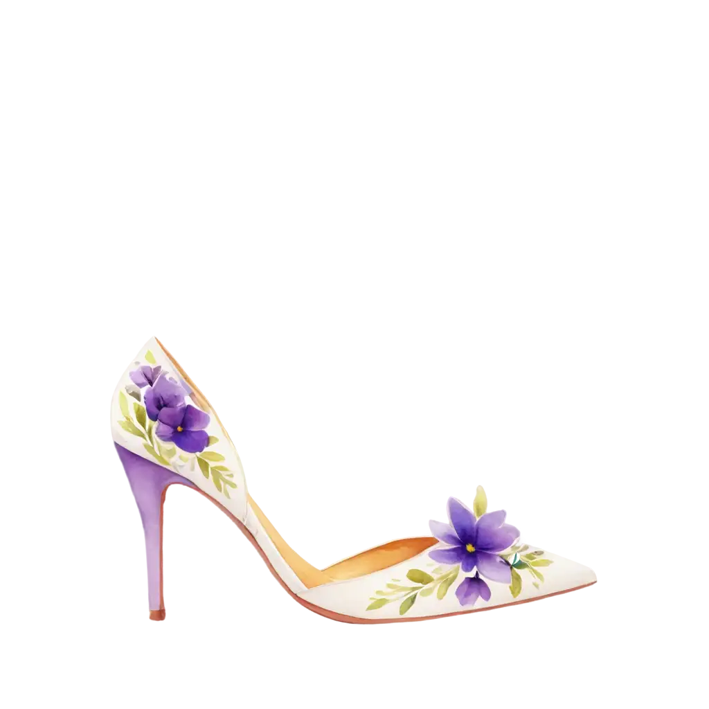 water color high heels with flowers and a purple complmenatary floral border for an invitation