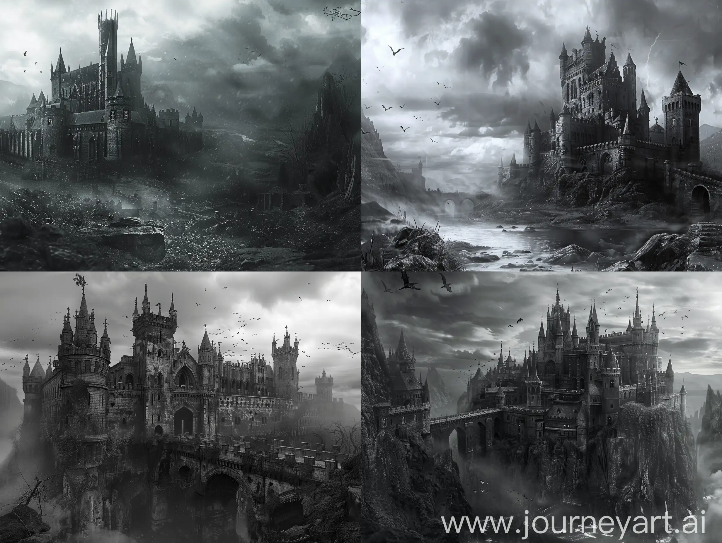 Hyperrealistic-Gothic-Castle-Illustration-in-Monochrome-Style