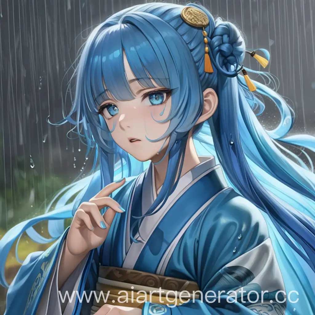 Hysterical-Woman-with-Blue-Hanfu-Crying-in-the-Rain