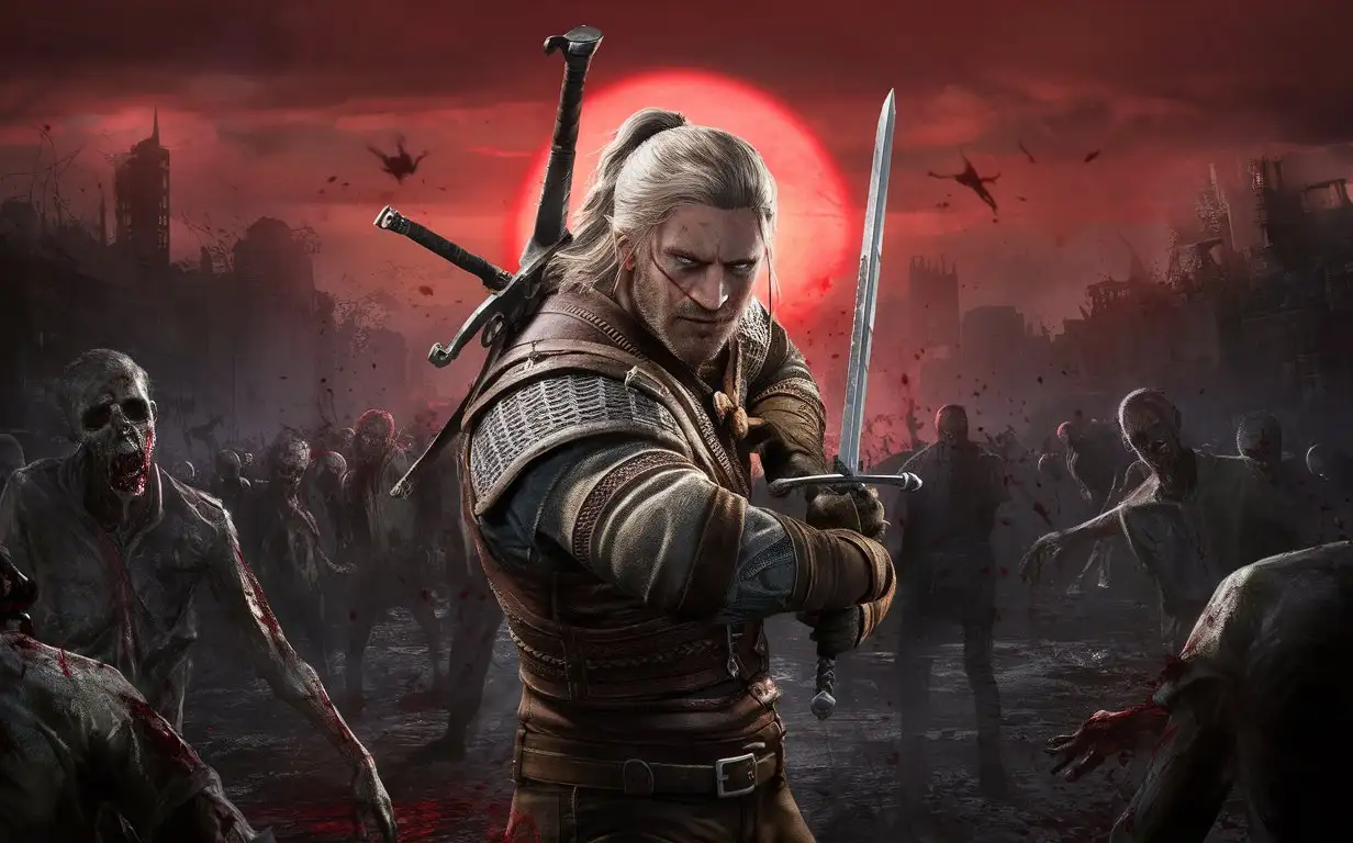 Witcher survives in zomby apocalypse in game Project zomboid