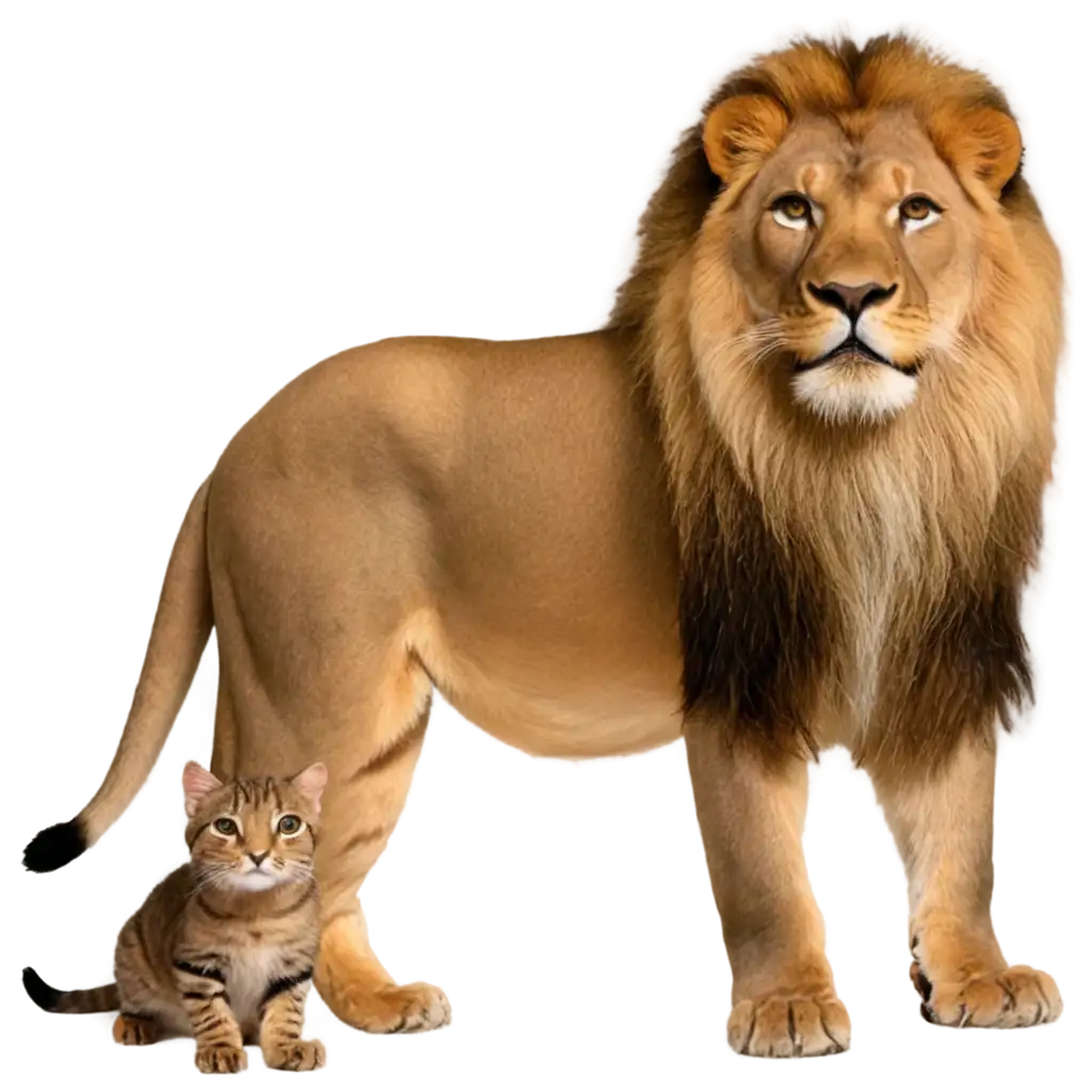 Stunning-PNG-Image-of-a-Lion-with-a-Cat-Captivating-Wildlife-Duo-in-HighQuality-Format