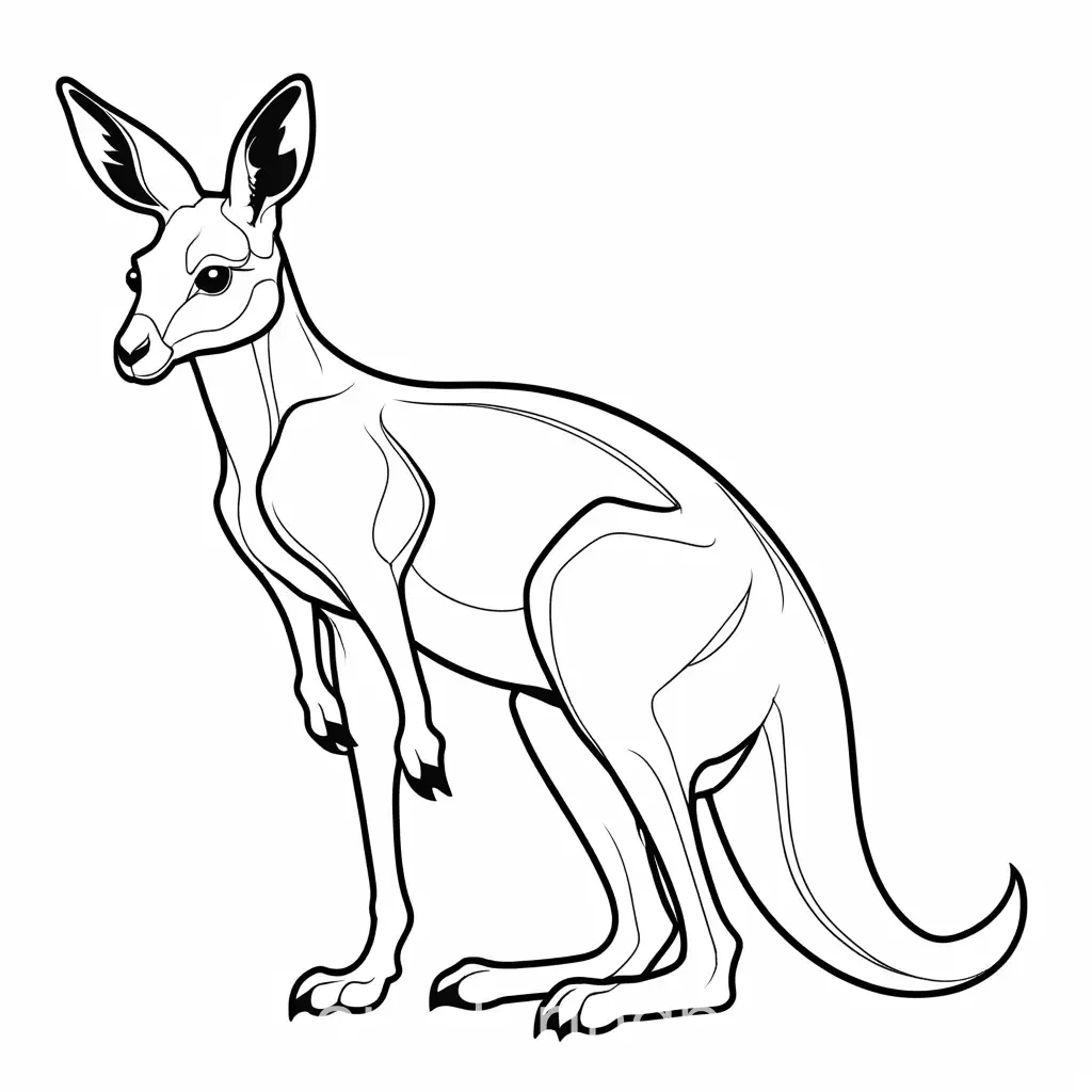 Kangroo, Coloring Page, black and white, line art, white background, Simplicity, Ample White Space. The background of the coloring page is plain white to make it easy for young children to color within the lines. The outlines of all the subjects are easy to distinguish, making it simple for kids to color without too much difficulty