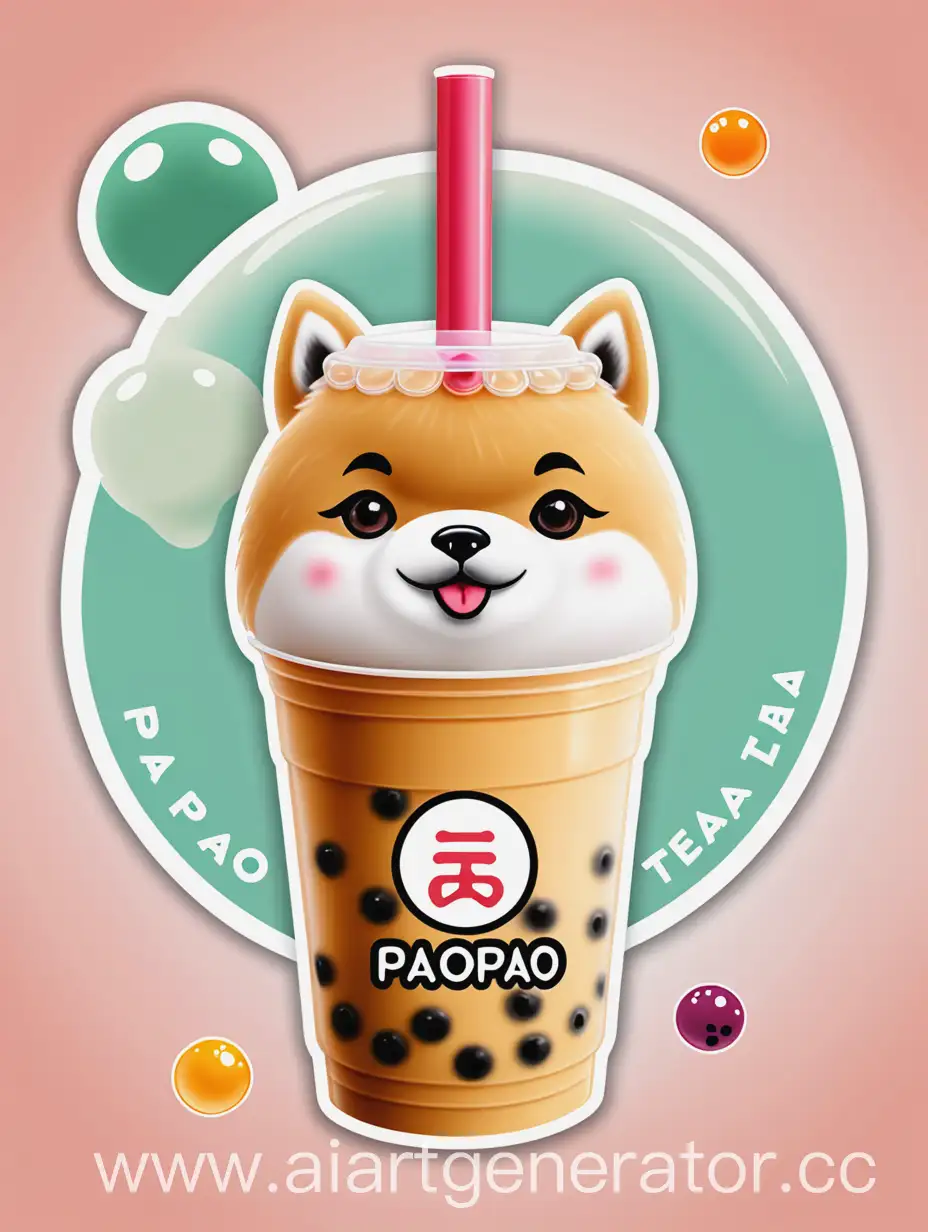 Playful-Akita-Dog-with-Bubble-Tea-Logo-Design