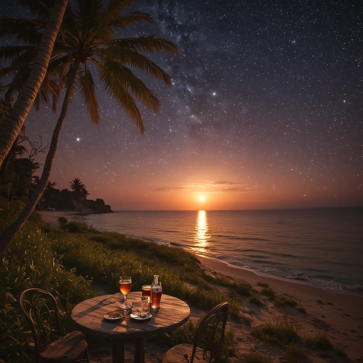 Twilight Serenade Evening Paradise with Starlit Skies and Drinks