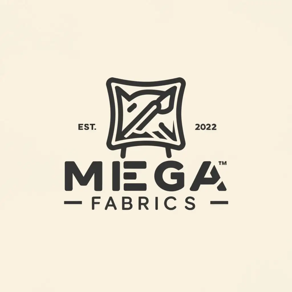 LOGO-Design-For-Mega-Fabrics-Elegant-Typography-with-Pillow-and-Scissors-Symbol-for-Home-and-Family-Industry