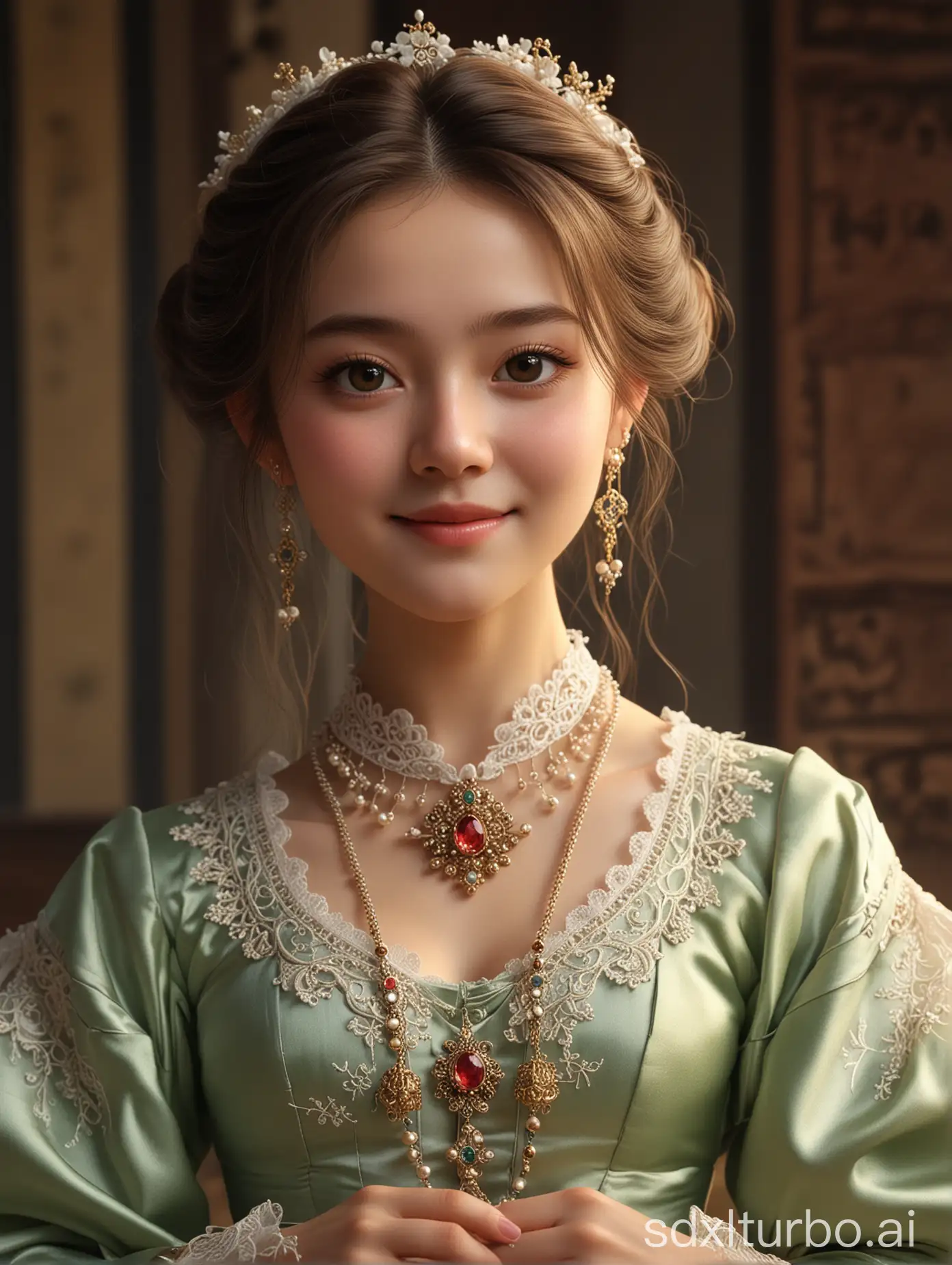 emb-melissatheuriau-v10-joysthokkins, a girl, hanfu dress, a necklace on her neck, victorian,  intricate, masterpiece, best quality, highres, 4k, hdr, closed mouth, light smile, puffy sleeves, 
masterpiece, best quality,     <lora:backlight_slider_v10:-1.5>,  <lora:contrast_slider_v10:2>