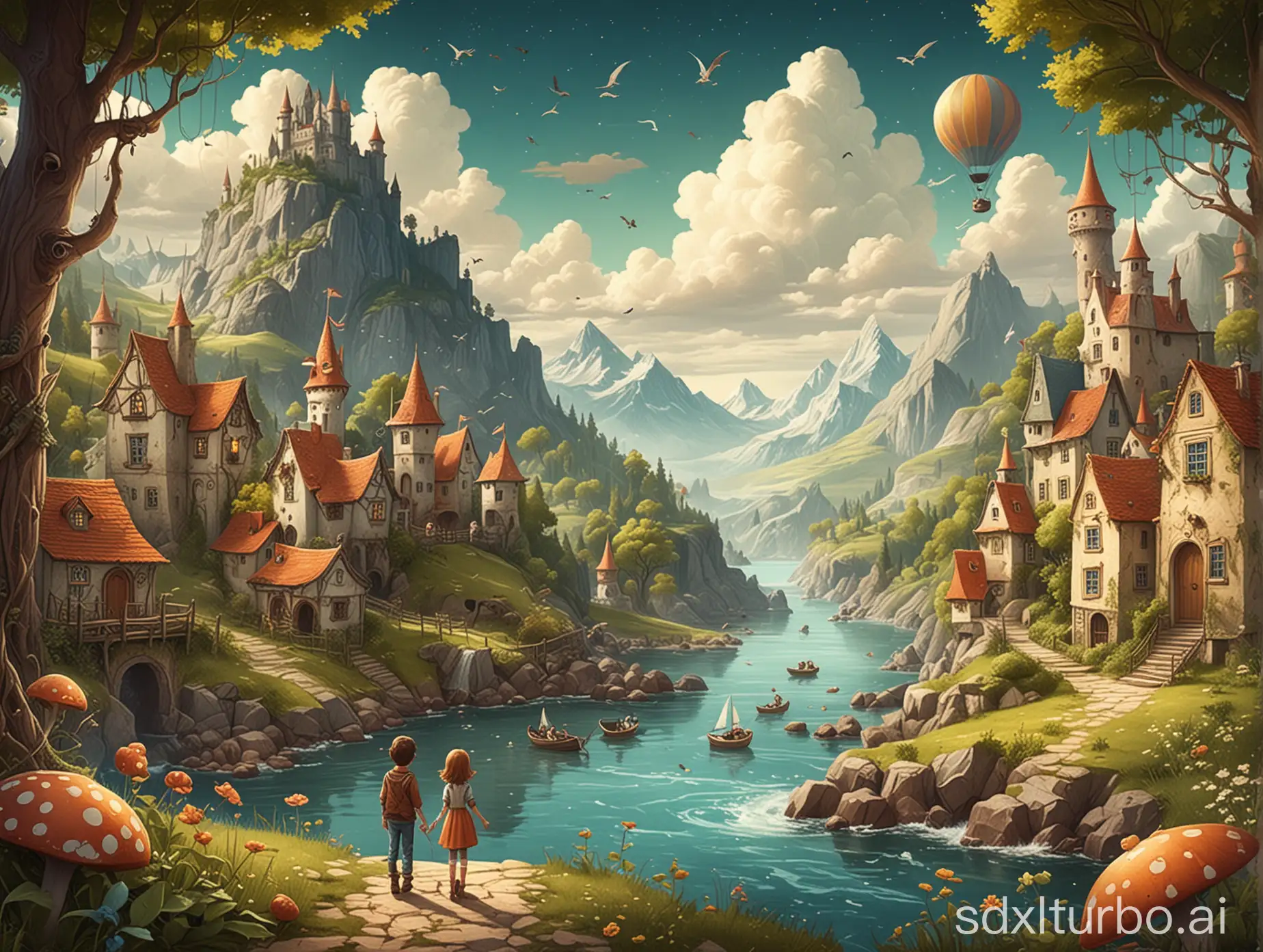 Create illustrations that could belong in a magical children's book, filled with whimsical characters and fantastical landscapes.