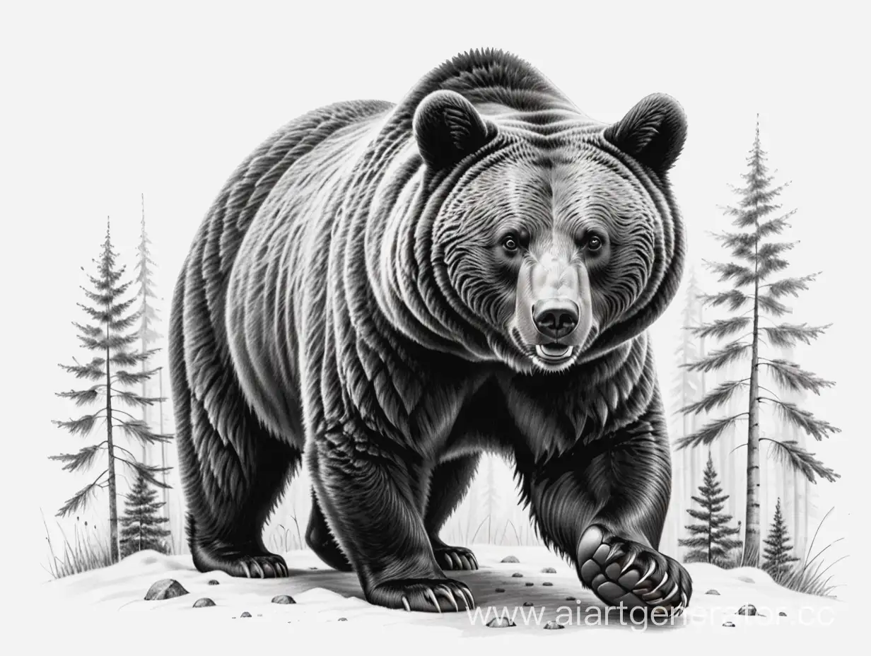 Detailed-Realistic-Bear-Drawing-on-White-Background-in-Pencil-Style