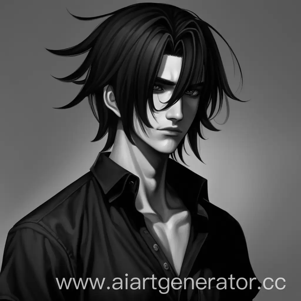 Персонаж с темным цветом волос , в темной кофте , и за место лица у него :3