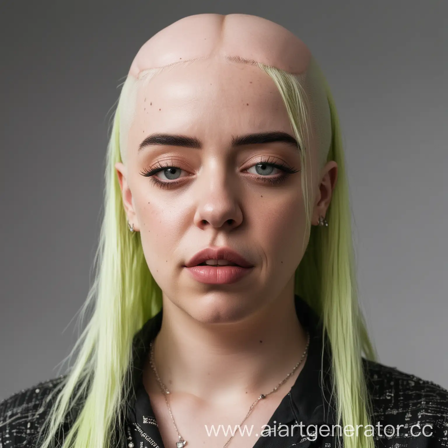 Portrait-of-a-Bald-Billie-Eilish-Lookalike-in-Monochrome-Style