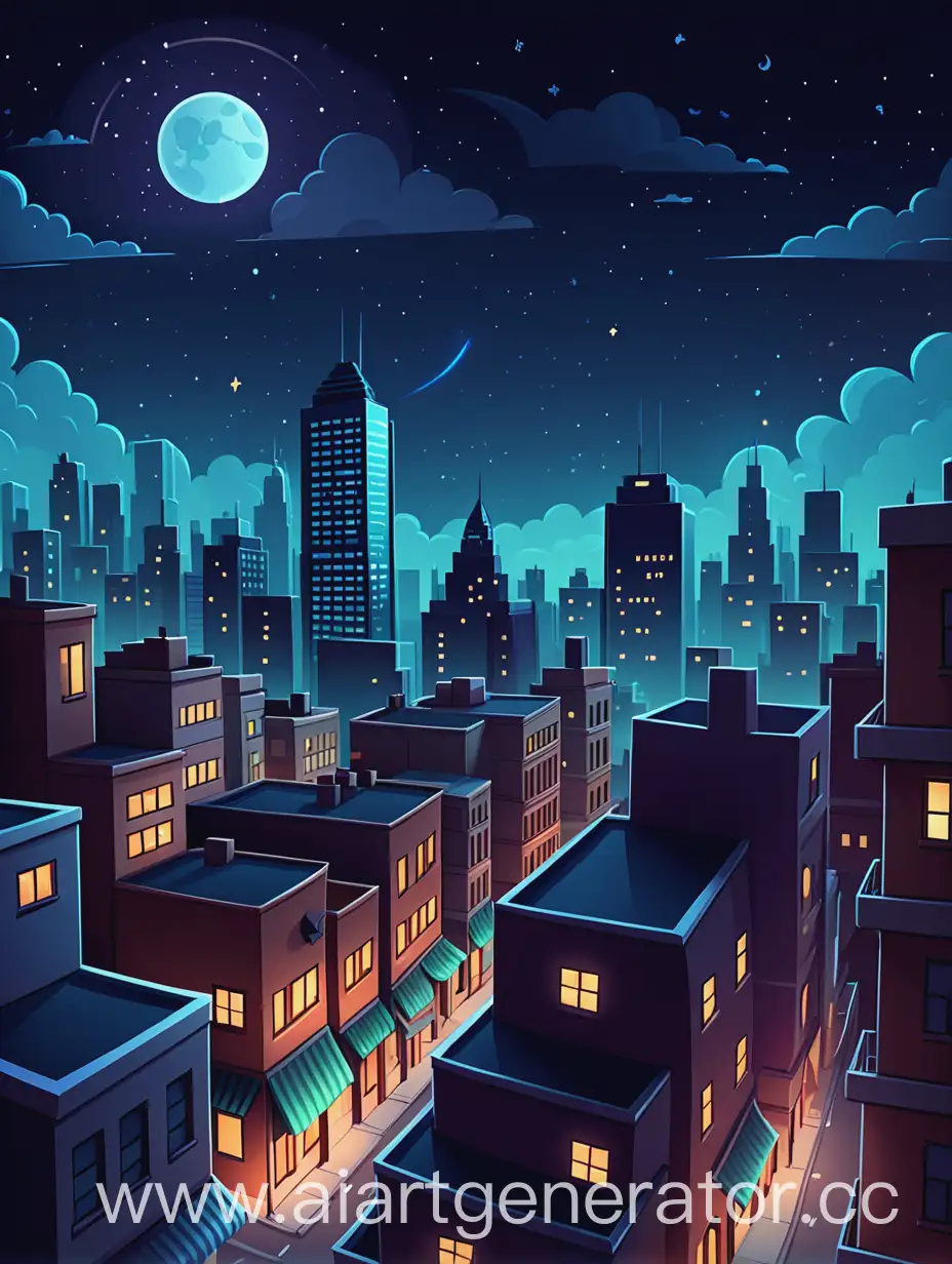 Cartoon-Night-Sky-Cityscape-in-Adobe-Illustrator-Style