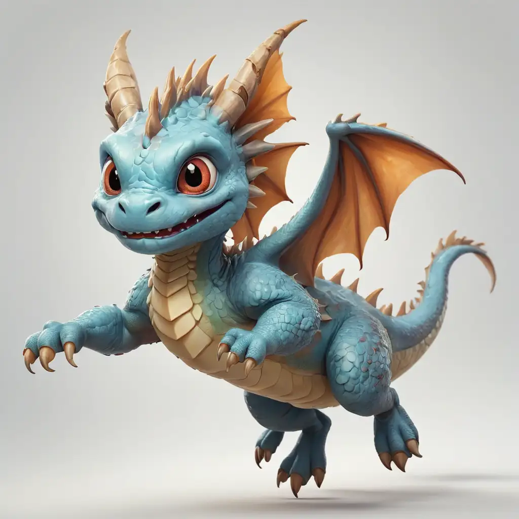 Flying Cute Dragon Illustration on White Background