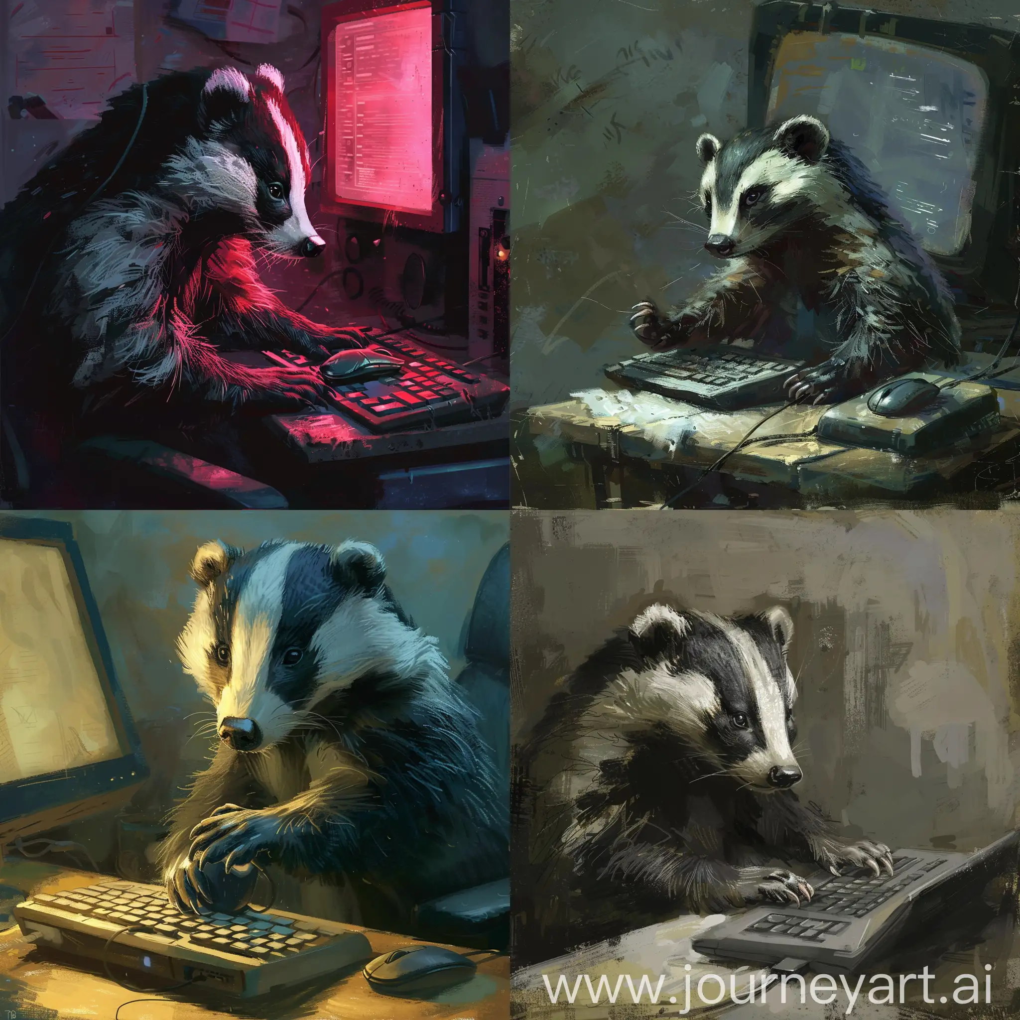 a badger sitting in front of a computer and a mouse in his hand --v 6 --ar 1:1 --no 62351
