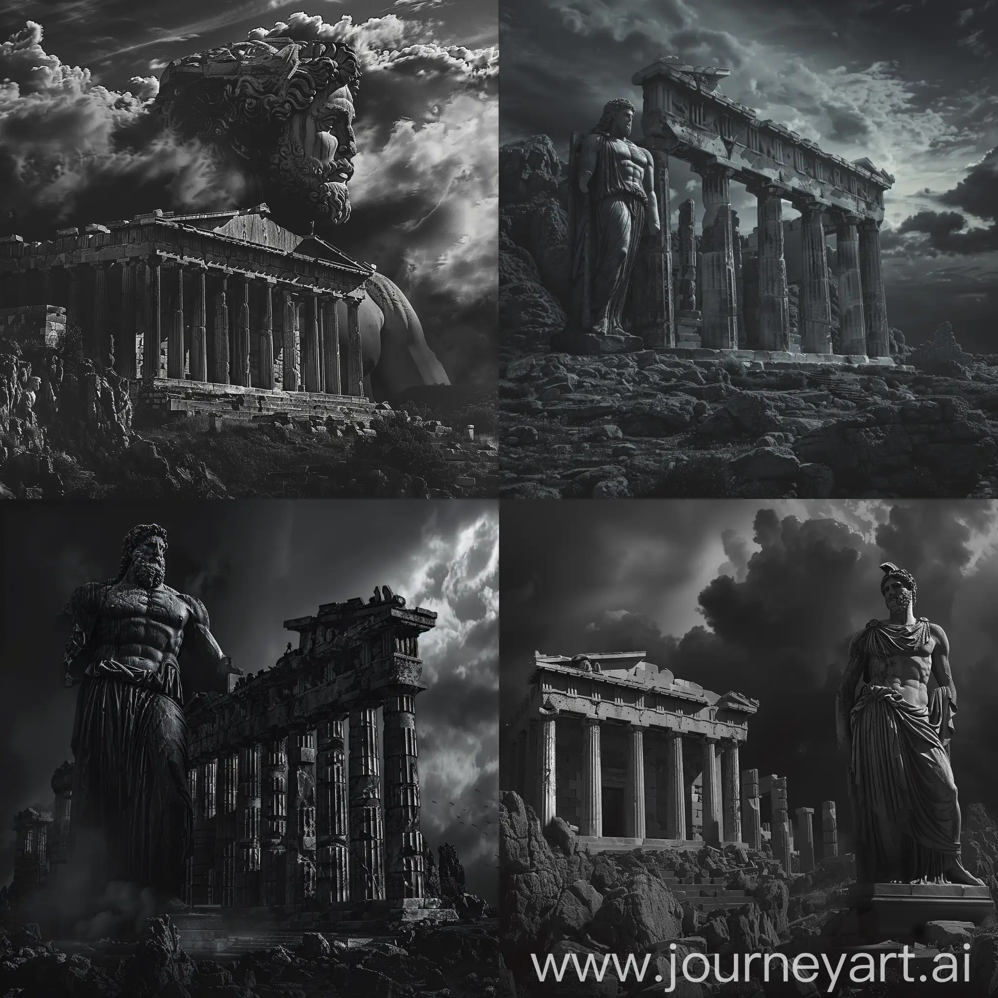 Stoic-Greek-Society-Ancient-Architecture-and-Iconic-Statue-in-Monochrome