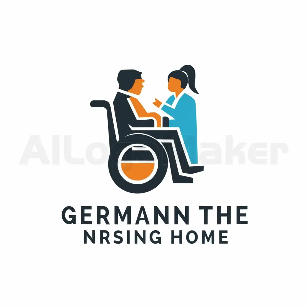 a logo design,with the text "German in the nursing home", main symbol:Wheelchair, old person, caregiver,Moderate,be used in Home Family industry,clear background
