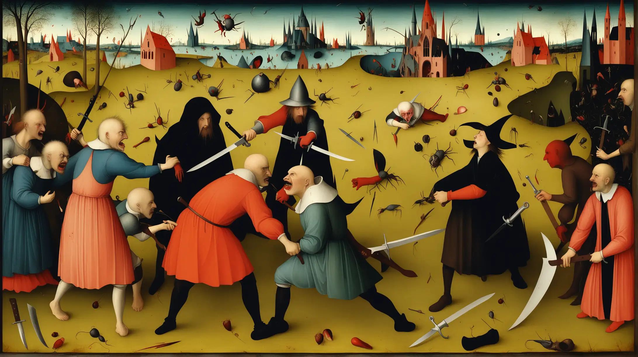 Sinister Betrayal Hieronymus Bosch Style Artwork of Backstabbing