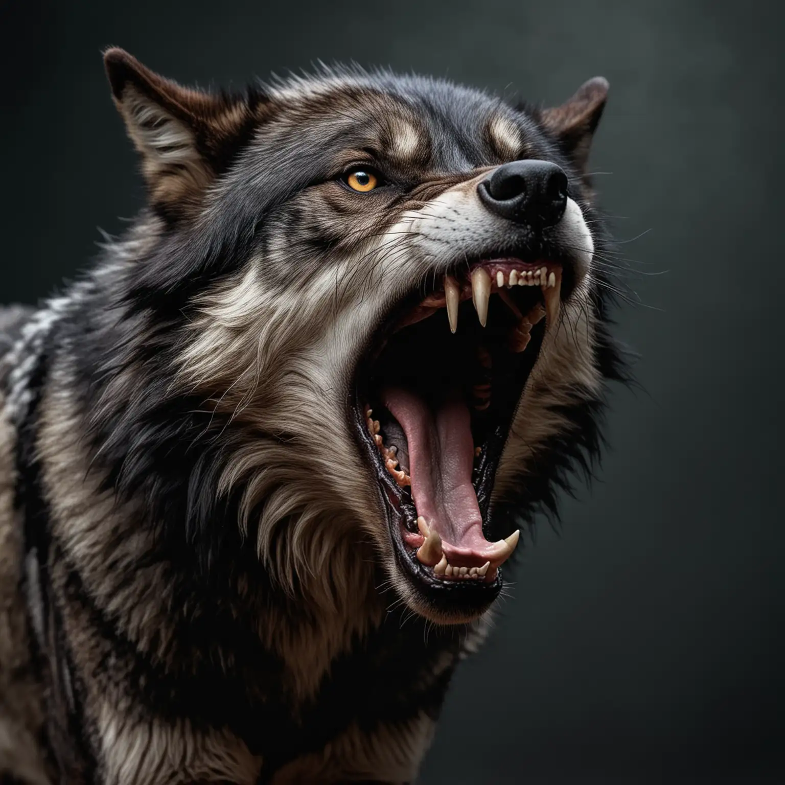 Fierce dark wolf with open mouth
