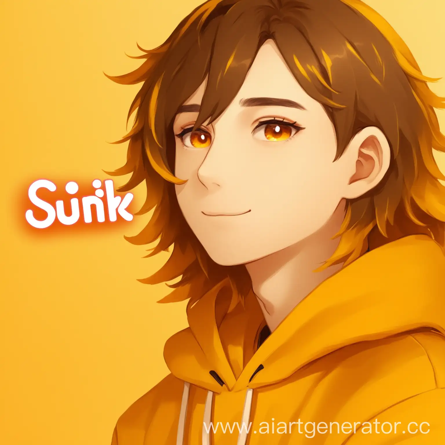 Аватарка для тиктока, написать ник: Sunix, в жёлто-оранжевые тонах, на фоне что нибудь, 4к