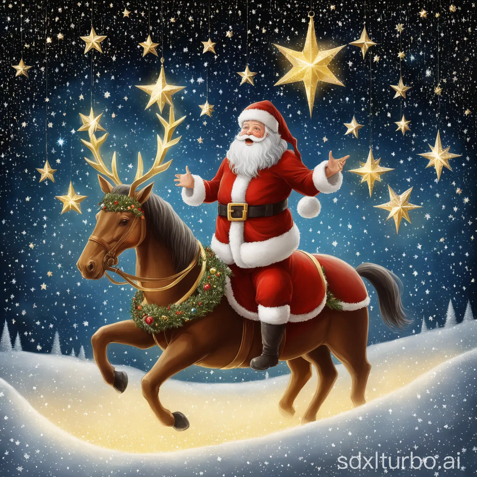 Santa-Riding-Glittering-Reindeer-in-Starlit-Night-Sky