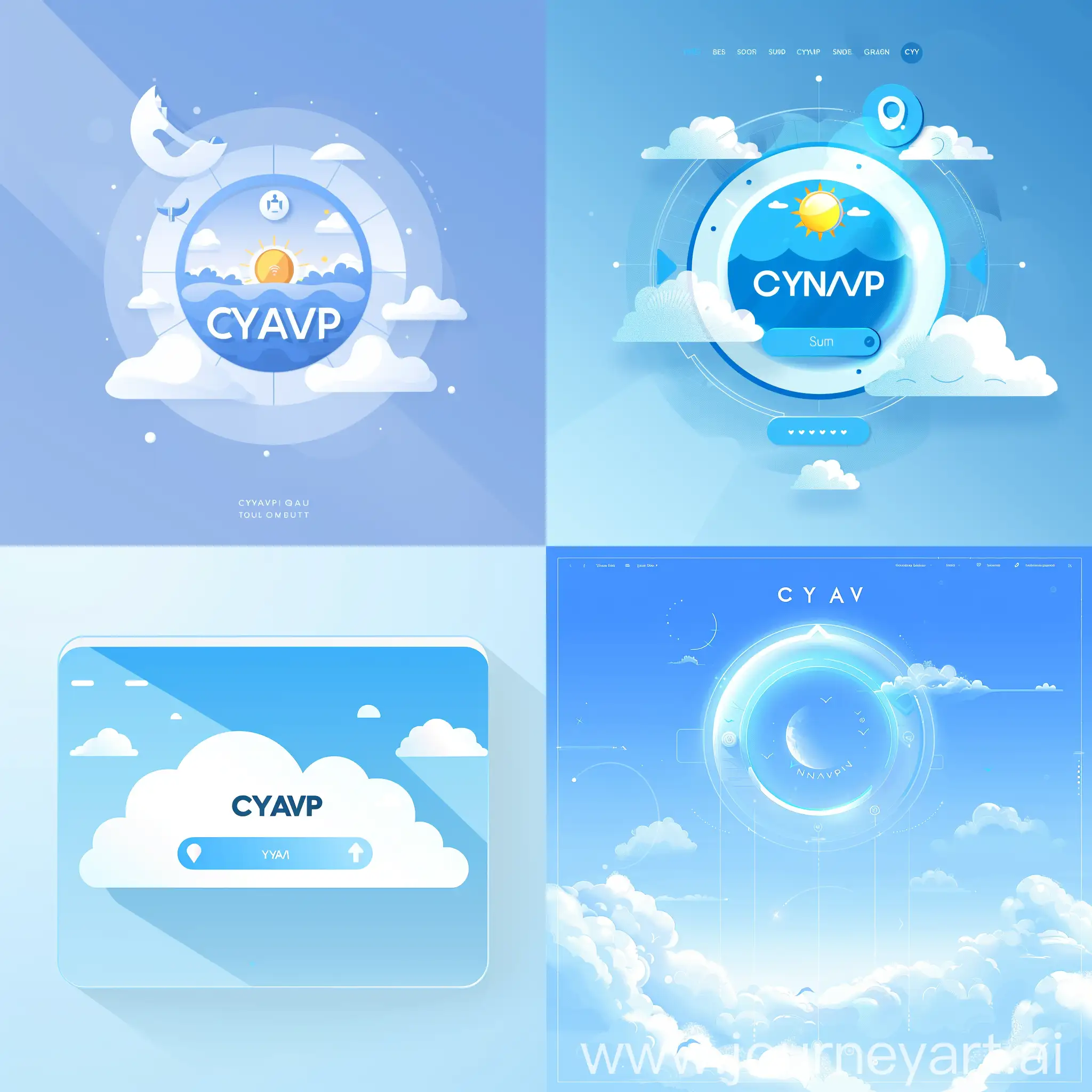 设计一个网址导航的站点图标，设计风格为天蓝色，需要包含寓意为：朝阳网址导航站，CYNAV 这个主题
