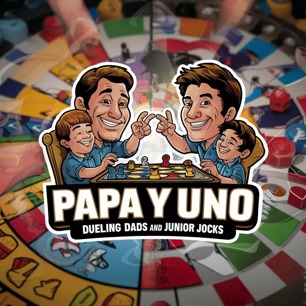 LOGO-Design-For-Papa-y-Uno-Dueling-Dads-and-Junior-Jocks-Competitive-Family-Fun-Emblem