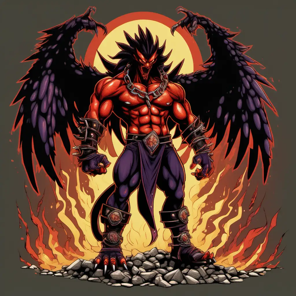 Character sheet, 2d pixel art, beat em up art style, 
Drakar "Infernal" Volcanscale cuts an imposing figure in the world of 70s mythical creature gangs, his appearance a fusion of raw power and ancient mystique. As a phoenix, Drakar brings a primal intensity to his gang attire, exuding an aura of danger and dominance that commands respect from all who dare to cross his path.

Standing tall and muscular, Drakar's body is covered in scales as dark as obsidian, each one glistening with an otherworldly sheen. His wings, folded against his back like a cloak of shadows, are a testament to his avian heritage, their razor-sharp edges capable of slicing through steel with ease.

Despite his monstrous appearance, Drakar wears the attire of a 70s street thug with a sense of grim determination. His leather jacket, adorned with patches and insignias of The Phoenix Syndicate, is a symbol of his allegiance to his gang and his willingness to fight for their cause. Beneath the jacket, his muscular frame is clad in a plain black shirt, the fabric stretched taut over his bulging muscles.

His pants, made of sturdy denim, are reinforced with metal studs and chains, a nod to his ferocious nature and his reputation as a force to be reckoned with on the streets. His boots, heavy and thick-soled, leave deep impressions in the pavement with every step, a testament to the weight of his presence.

Around his neck hangs a necklace crafted from molten lava rock, a symbol of his fiery heritage and his connection to the earth itself. His fists, encased in spiked gauntlets, are ready to deliver devastating blows to anyone foolish enough to challenge him.

With every movement, Drakar exudes an air of primal fury, a creature of ancient power unleashed upon the modern world. In the realm of 70s mythical creature gangs, he is a force of nature, a living embodiment of fire and fury that strikes fear into the hearts of all who oppose him.