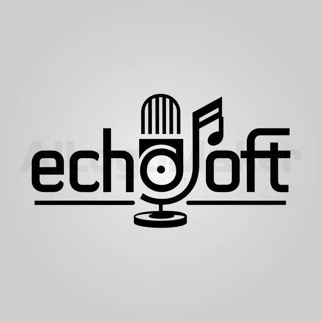 a logo design,with the text "EchoLoft", main symbol:microphone note recordplayer,complex,be used in Entertainment industry,clear background