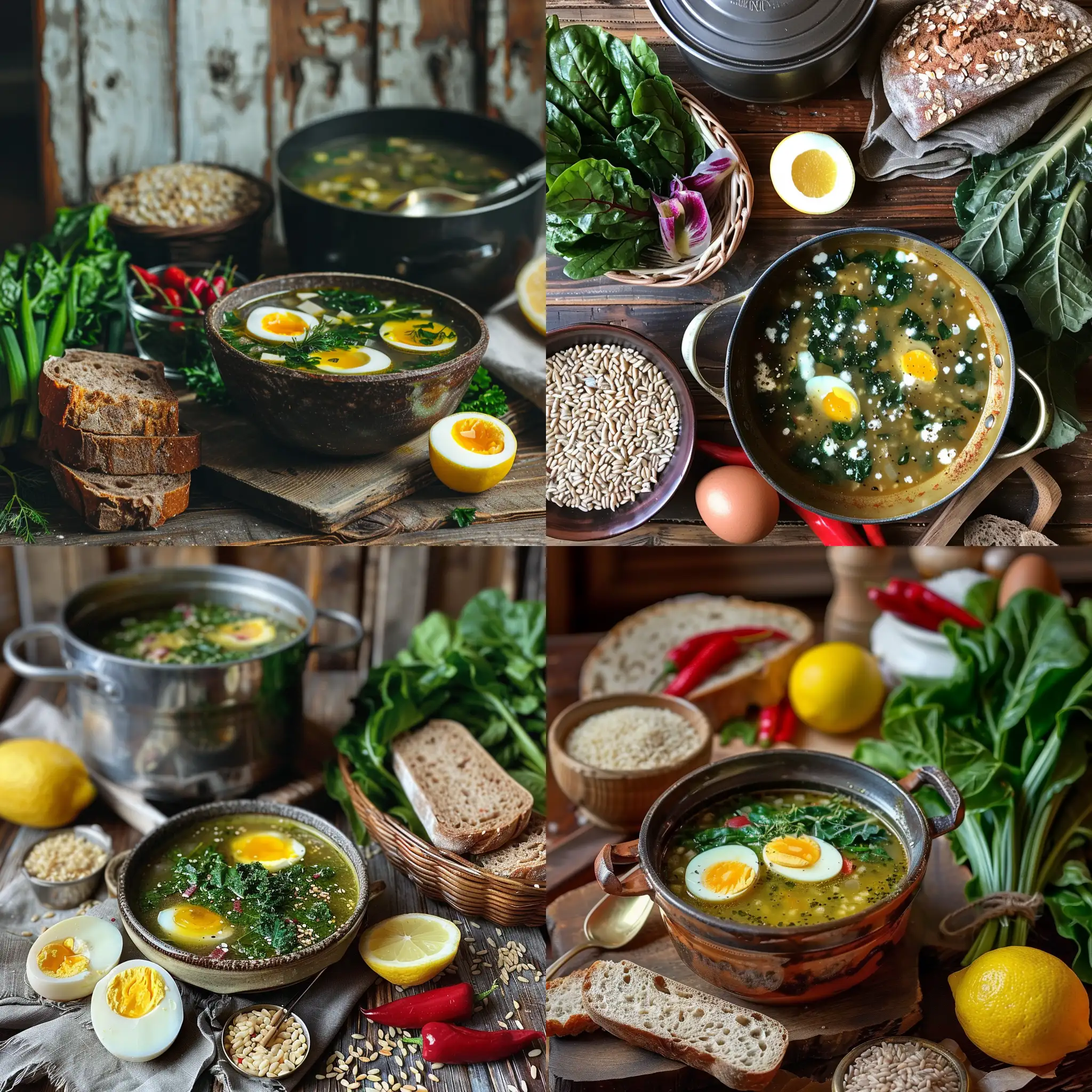 Sorrel-Soup-with-Boiled-Eggs-and-Rye-Bread-on-Wooden-Table