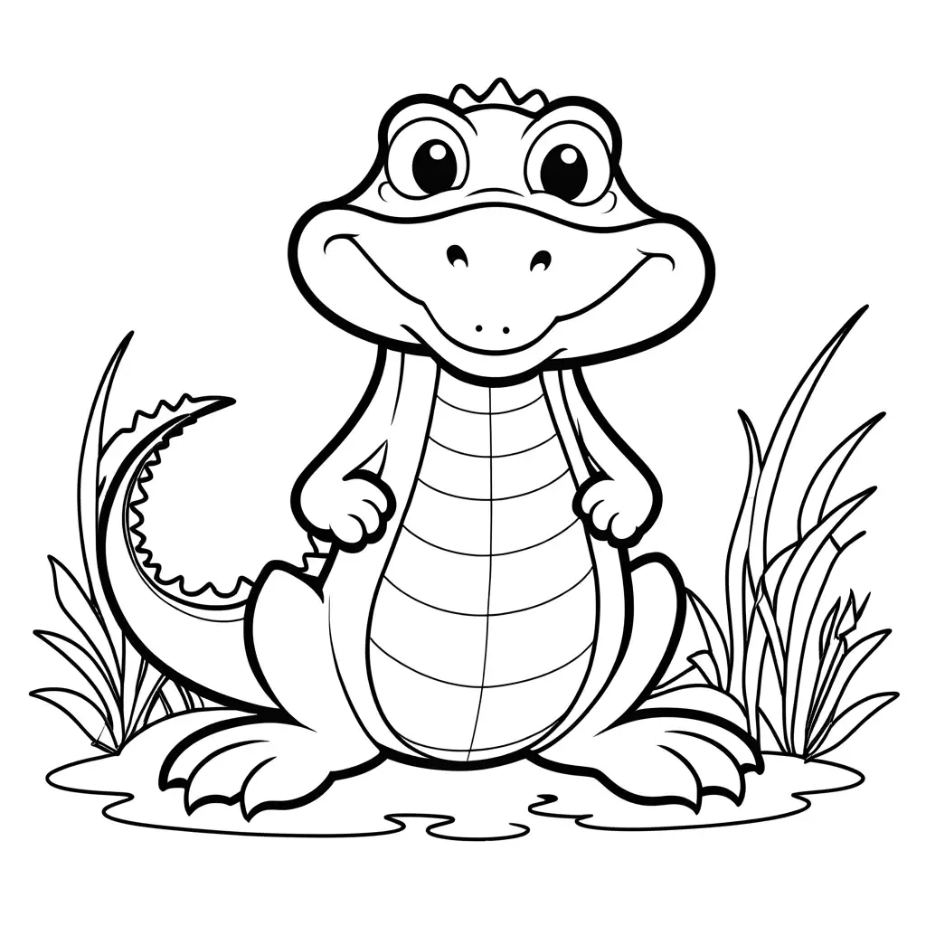 a cute alligator, Coloring Page, black and white, line art, white background, Simplicity, bold outline, no shading, Ample White Space. The background of the coloring page is plain white to make it easy for young children to color within the lines. The outlines of all the subjects are easy to distinguish, making it simple for kids to color without too much difficulty, Coloring Page, black and white, line art, white background, Simplicity, Ample White Space. The background of the coloring page is plain white to make it easy for young children to color within the lines. The outlines of all the subjects are easy to distinguish, making it simple for kids to color without too much difficulty, Coloring Page, black and white, line art, white background, Simplicity, Ample White Space. The background of the coloring page is plain white to make it easy for young children to color within the lines. The outlines of all the subjects are easy to distinguish, making it simple for kids to color without too much difficulty