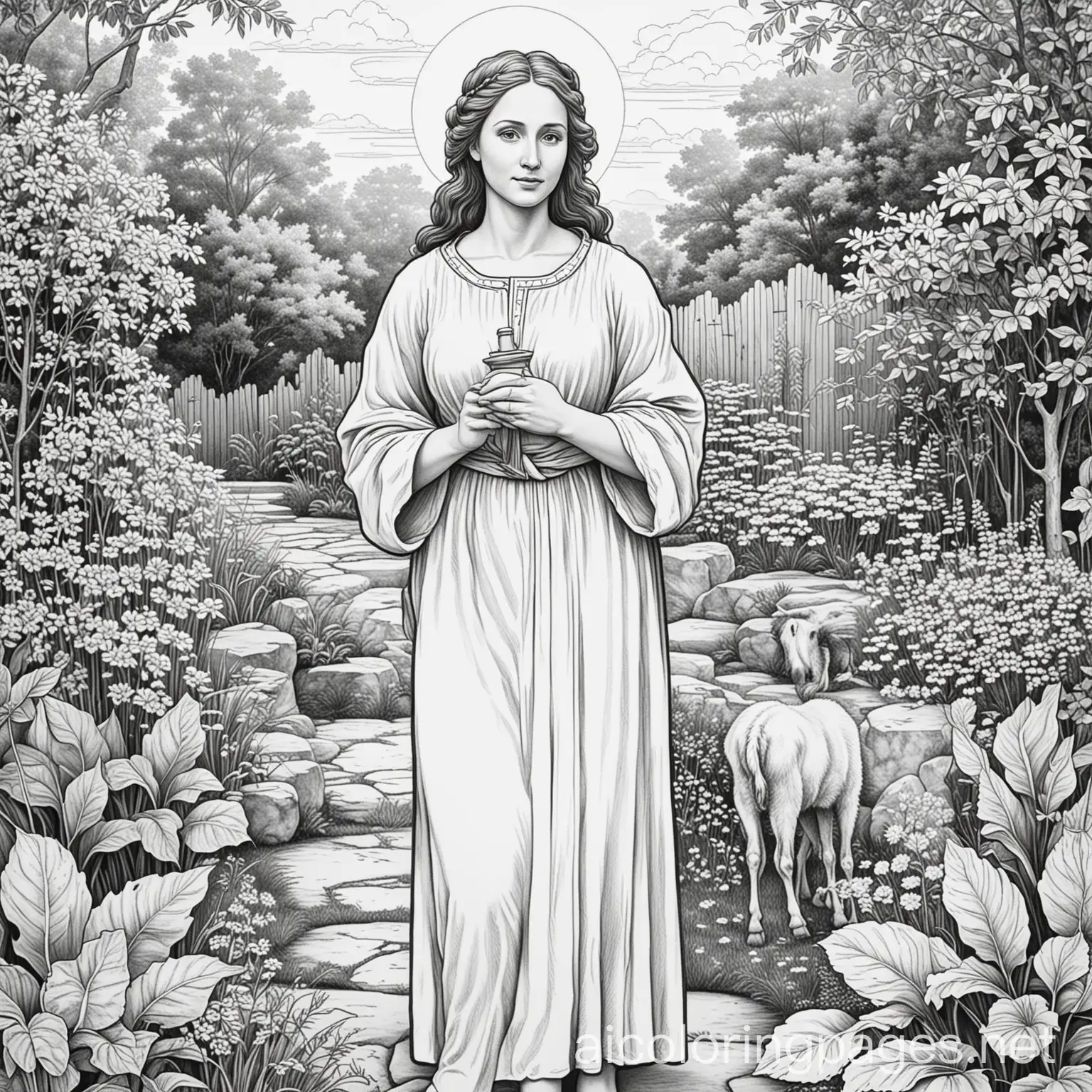 Elizabeth-Mother-of-John-the-Baptist-Coloring-Page-in-Garden