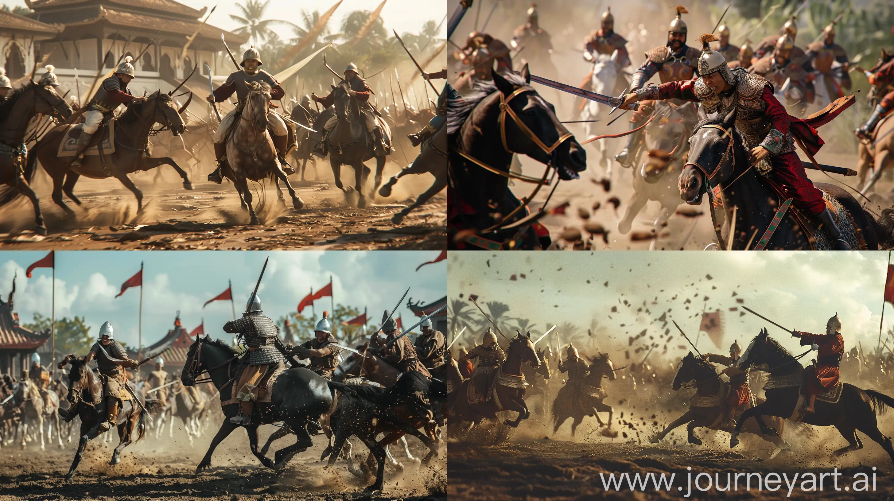 Battle-of-Mataram-Kingdom-Soldiers-with-Horses-and-Keris-Realistic-Historic-Scene