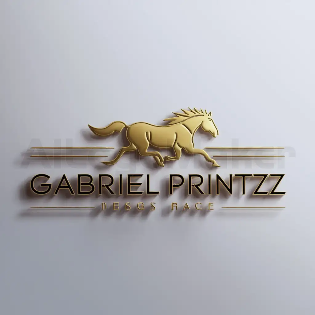 a logo design,with the text "Gabriel Printzz", main symbol:golden running horse,Moderate,clear background