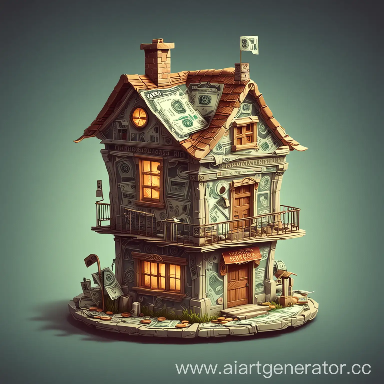 Cartoon-Art-Illustrating-Financial-House