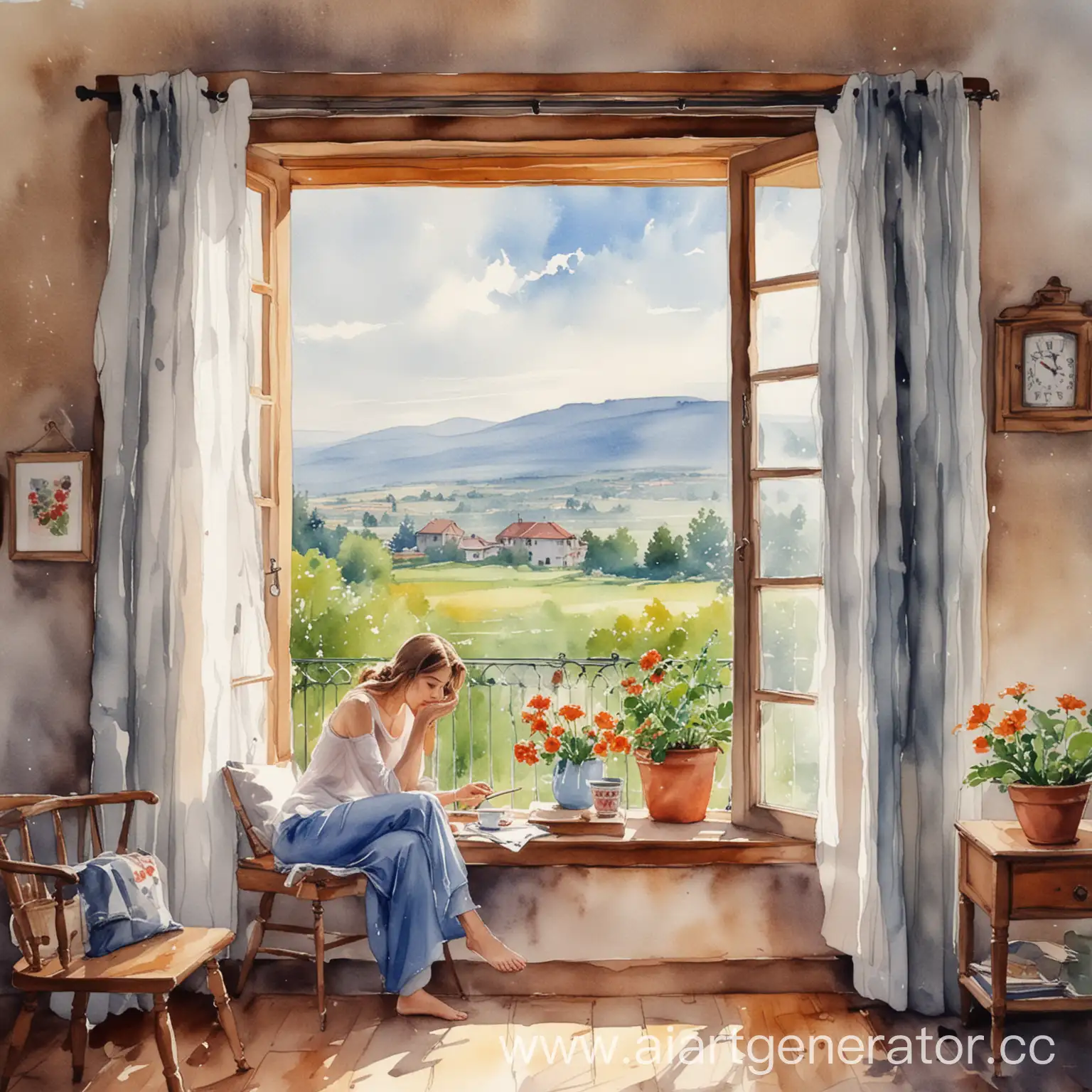 Tranquil-Morning-Person-Enjoying-Home-Comforts-in-Watercolor
