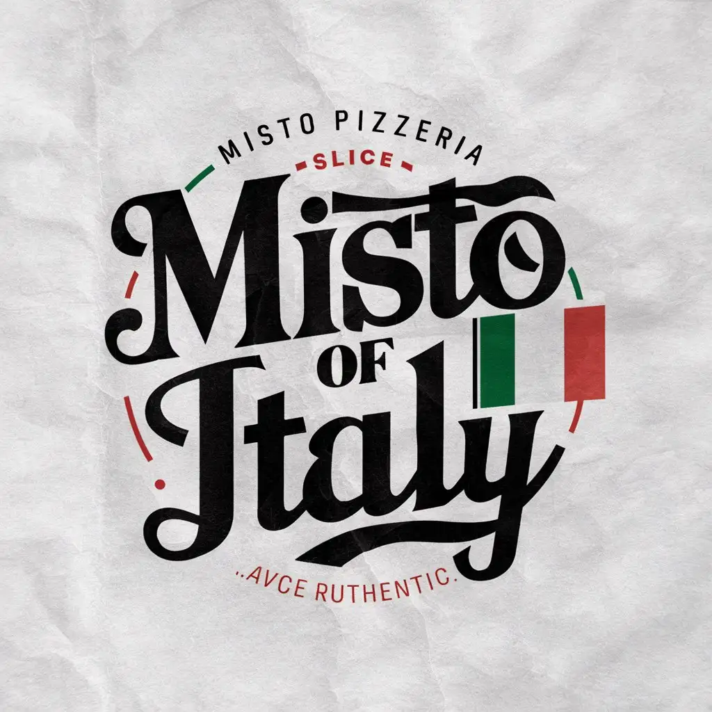 Authentic Italian Pizzeria Typography Logo with Italy Flag and Slogan Slice of Italy on White Background
