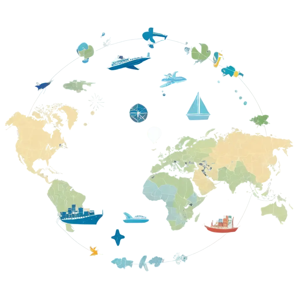 Global-Trade-Visualization-World-Map-Shaped-with-Container-Ships-and-Cargo-Planes-PNG