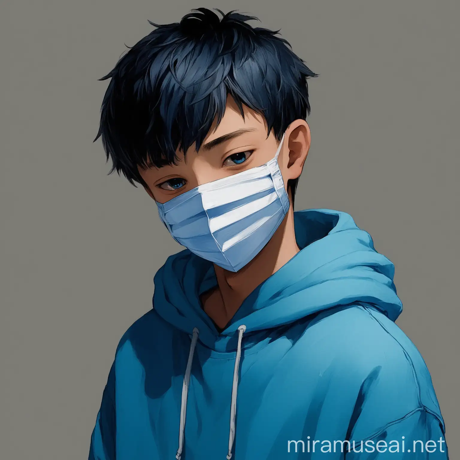 Young Man Wearing Mask and Blue Hoodie
