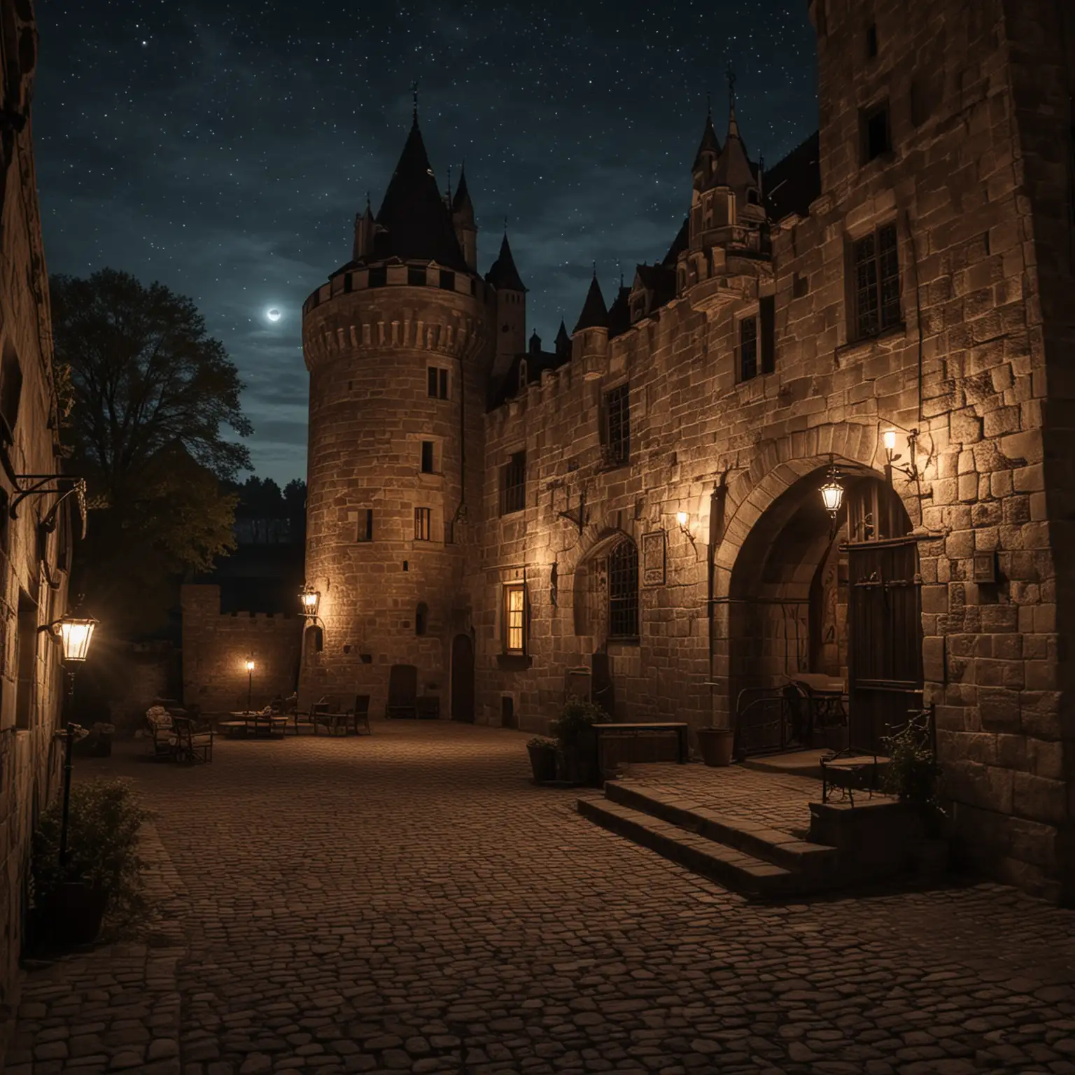 Romantic Medieval Castle at Midnight with OldFashioned Ambiance