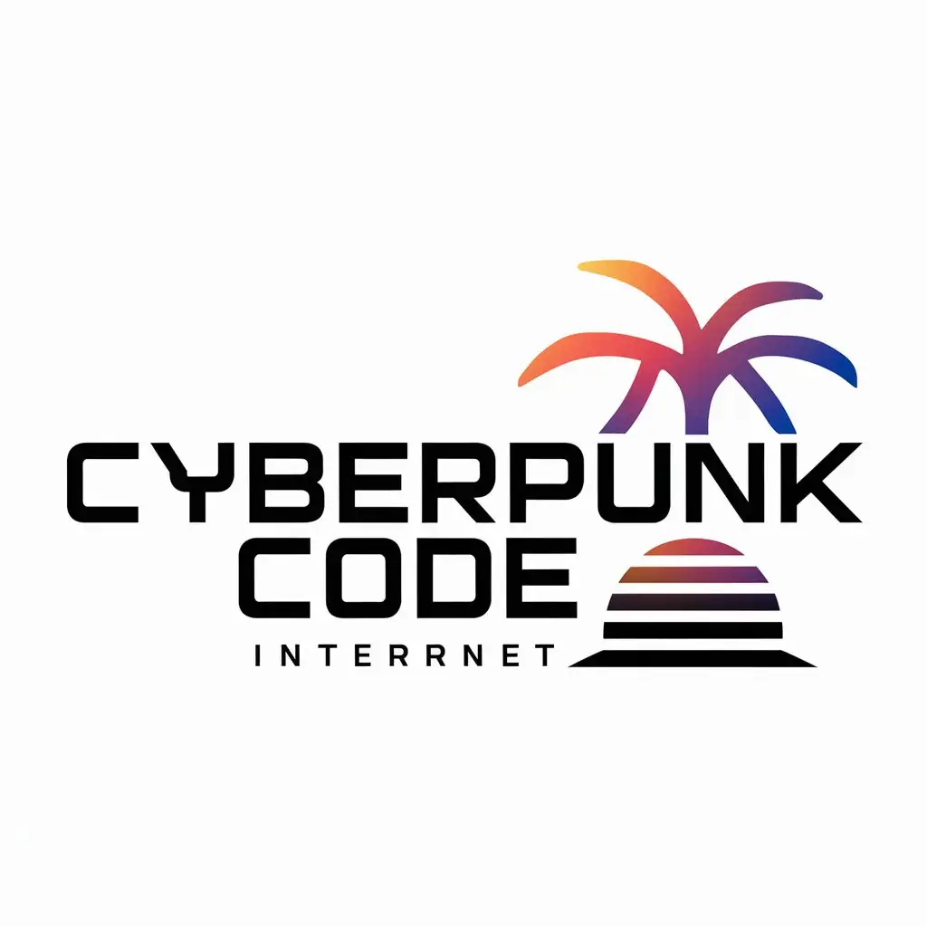 a logo design,with the text "cyberpunk code", main symbol:synthwave,plam,sunset,Moderate,be used in Internet industry,clear background
