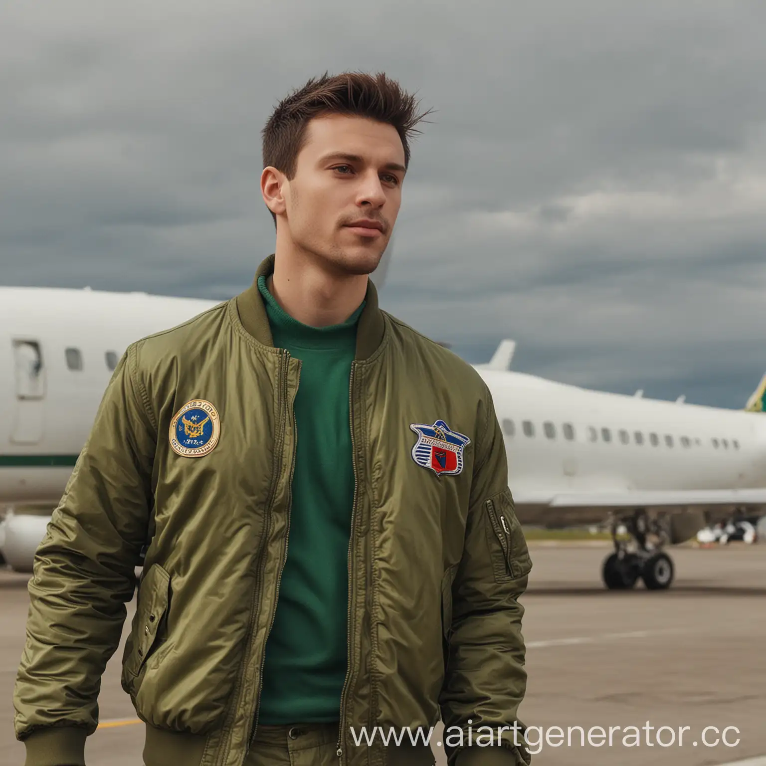 Man-in-Green-Bomber-Jacket-beside-Airplane