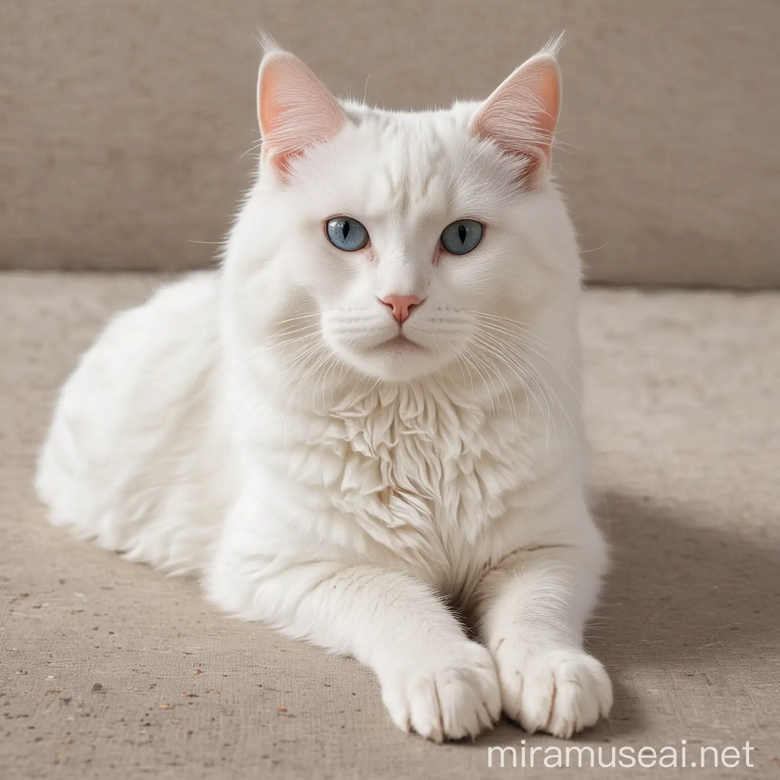 Adorable White Cat Relaxing in a Serene Environment