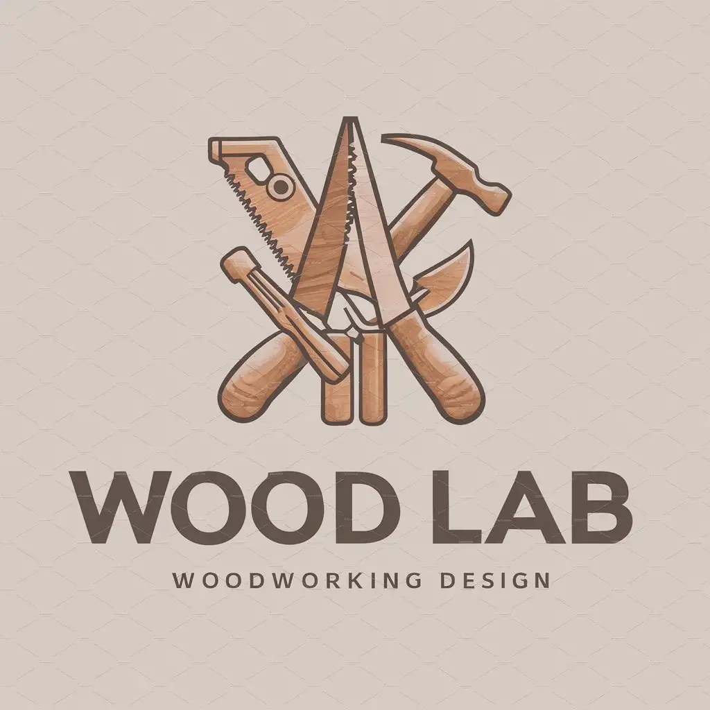a logo design,with the text "Wood lab", main symbol:Woodworking, craft tools, wooden tools,complex,clear background