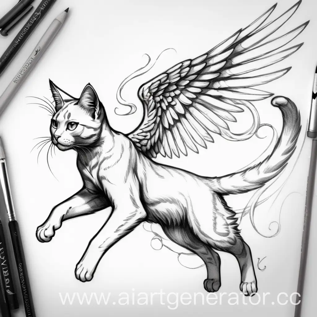 Majestic-Angelic-Winged-Cat-Tattoo-Sketch