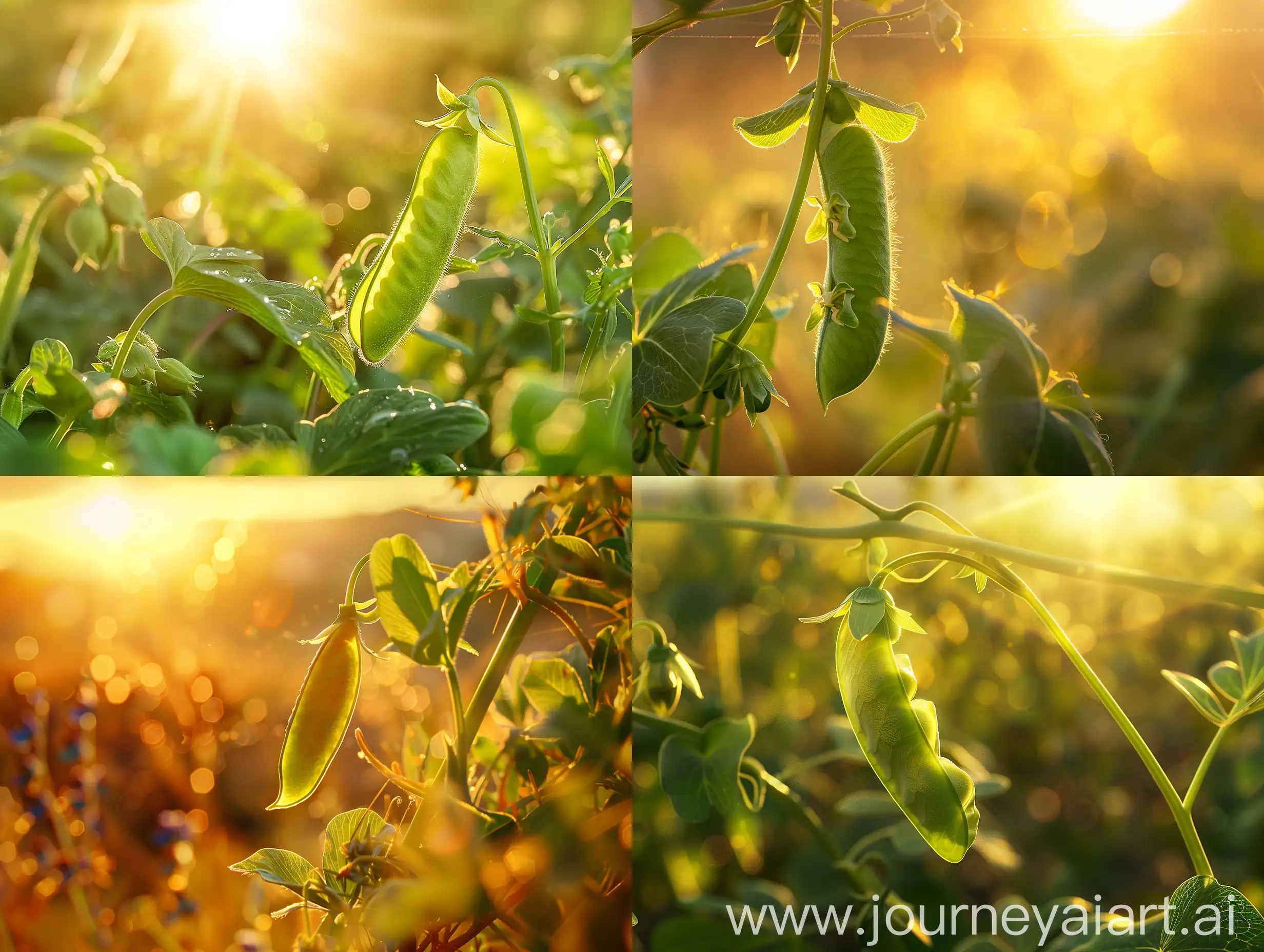 High detailed photo capturing a Pea, Oregon Sugar Pod II. The sun, casting a warm, golden glow, bathes the scene in a serene ambiance, illuminating the intricate details of each element.The image evokes a sense of tranquility and natural beauty, inviting viewers to immerse themselves in the splendor of the landscape. --ar 16:9 