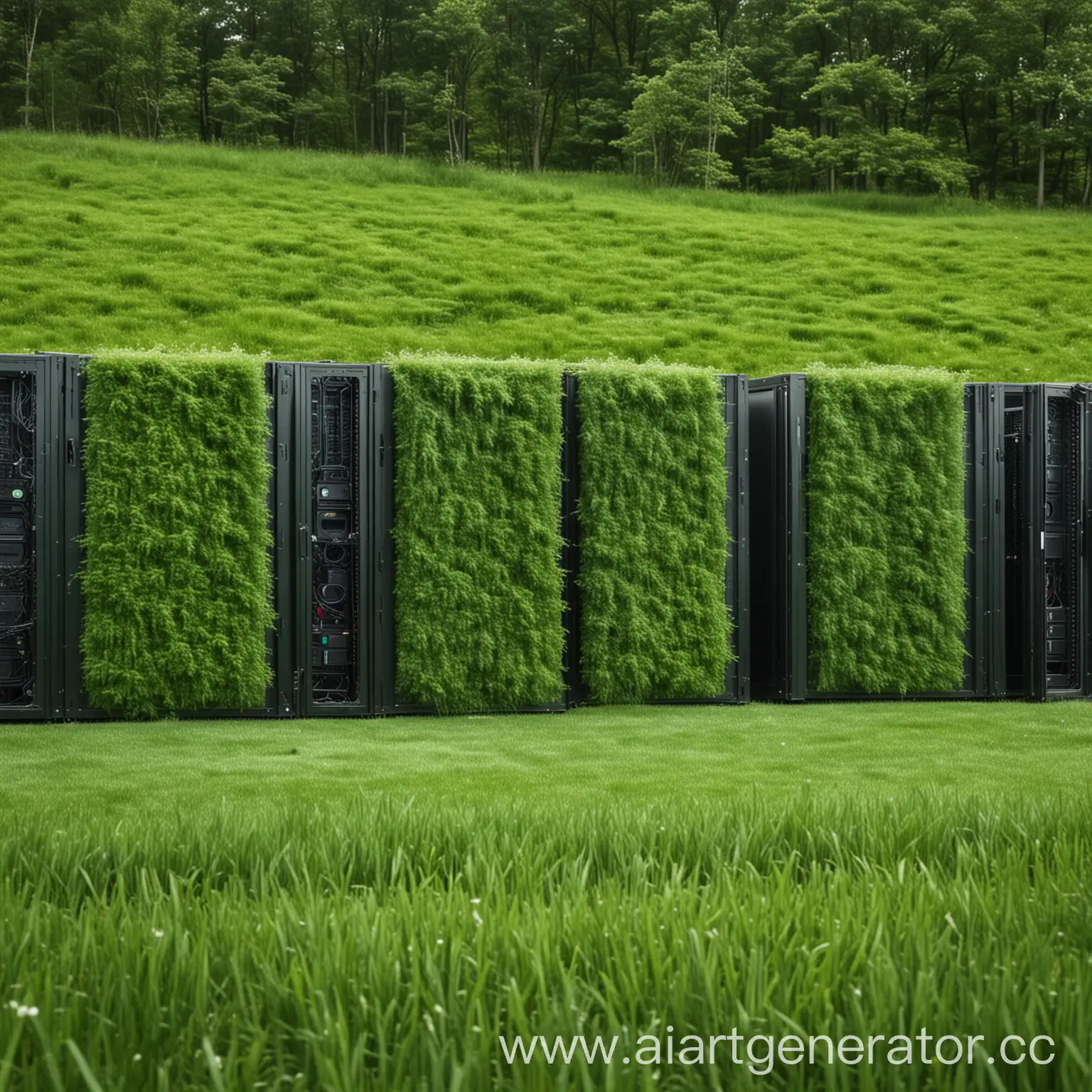 Зеленые дата-центры экологичные на фоне зеленой травы