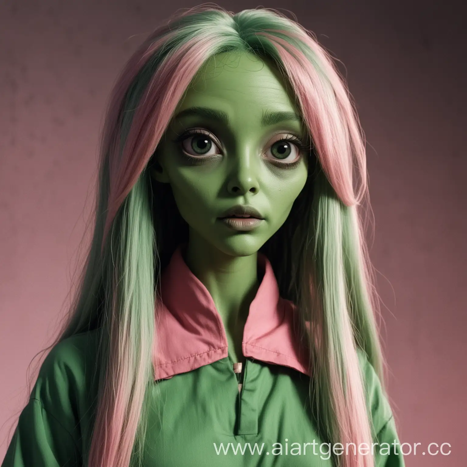 Extraterrestrial-Beings-with-Long-Green-Hair-and-Elongated-Faces-in-Pink-Skin