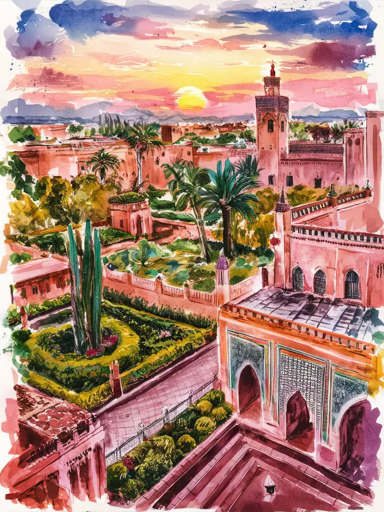 Bright and Beautiful Watercolor Depiction of a Moroccan Marrakech Newspaper