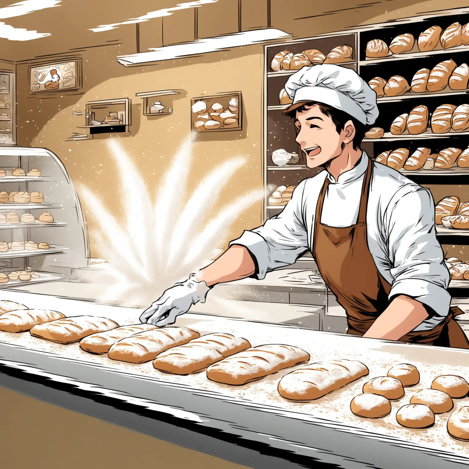 Bakery Scene Flour Dust and Cleaning Baker | MUSE AI