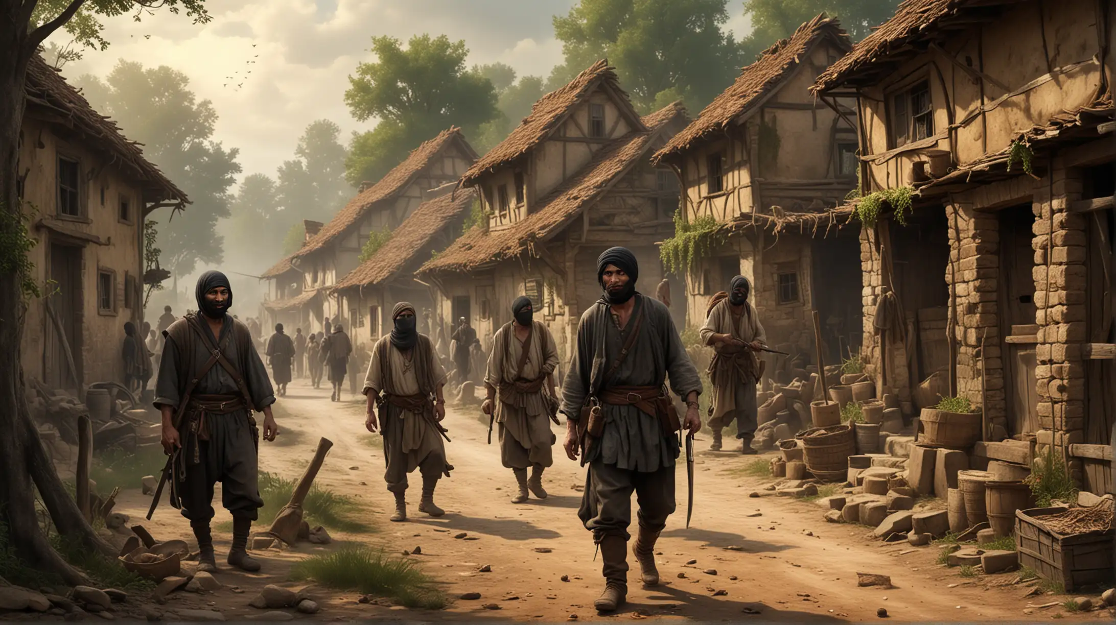 Однажды в их деревню пришли разбойники. Они собирали дань с крестьян и требовали от каждого села свою долю.