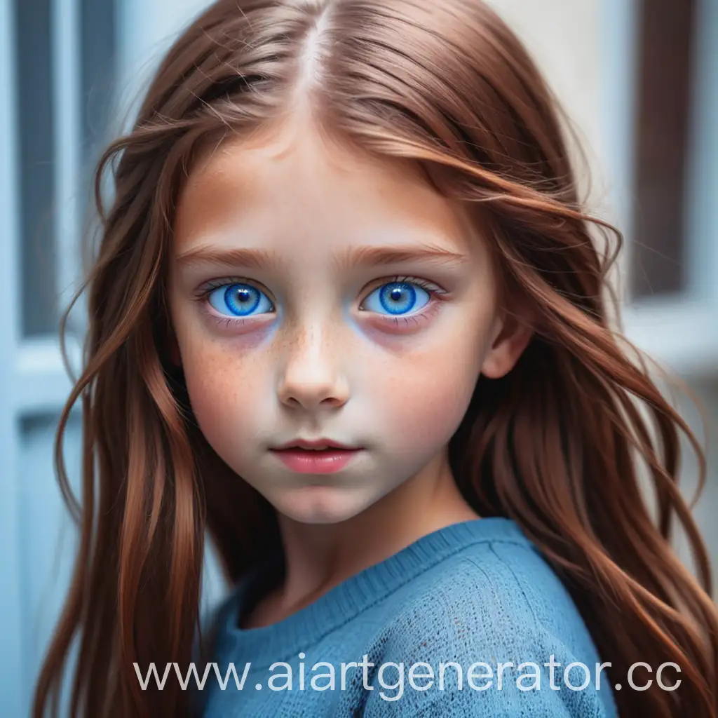 Девушка с каштановыми волосами и голубыми глазами

